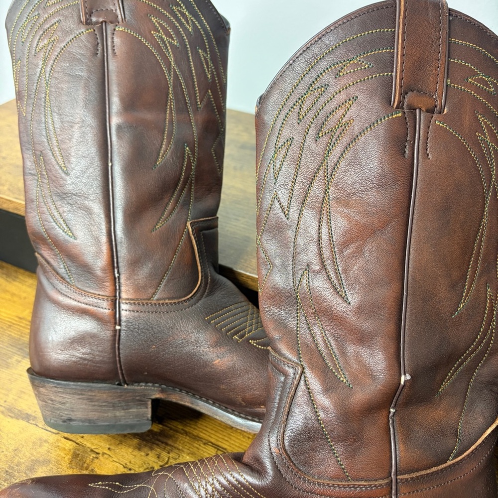 Women’s Frye Billy Pull On Leather Cowgirl Boots Brown Size 9 - Picture 7 of 10